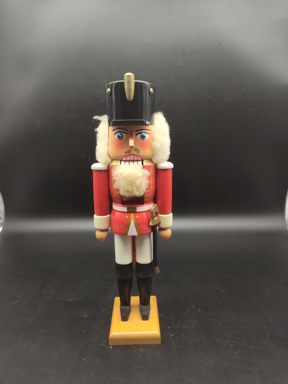 Vintage Wooden Soldier Nutcracker Red Black Uniform 15" Christmas Decor